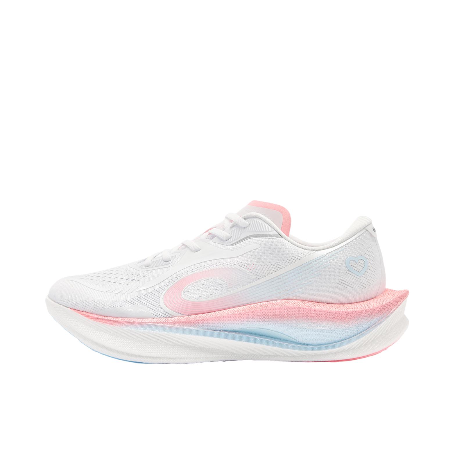 推荐商品：乔丹体育 强风3.0 全掌翼型 竞速 防滑耐磨 轻便透气 回弹 中考体测 马拉松 竞训 跑鞋 白色/粉色