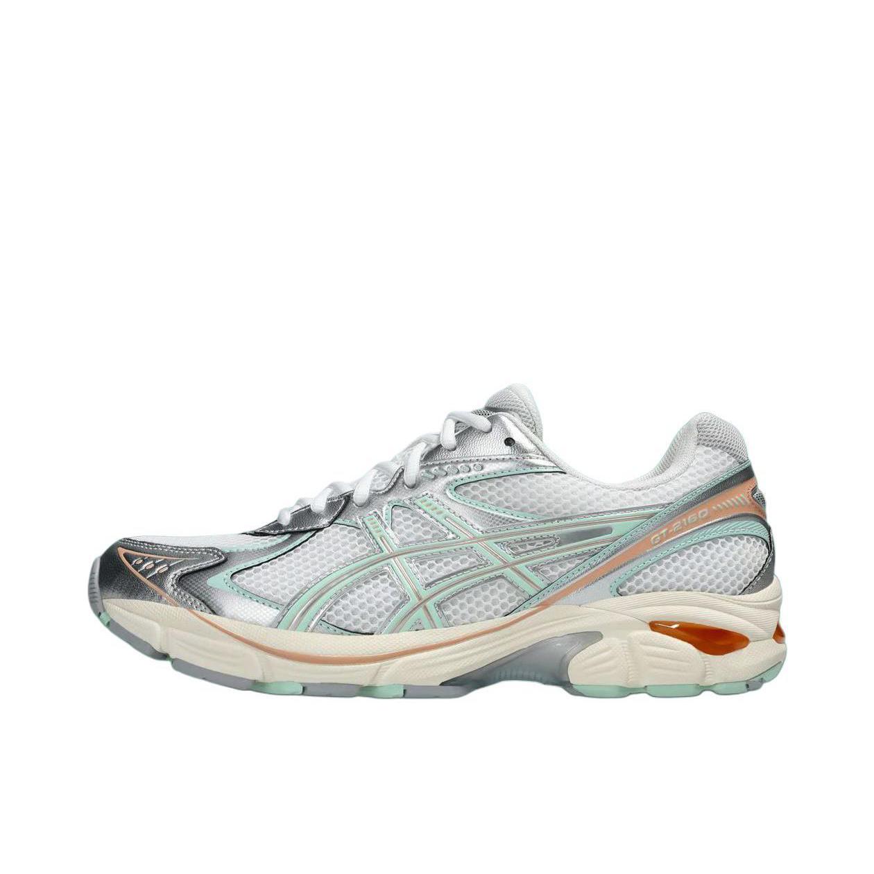 推荐商品：Asics/亚瑟士 GT-2160 跑鞋 拼接舒适缓震网面防滑耐磨复古简约百搭时尚合成革织物耐用短跑圆头支撑 浅白色/银色