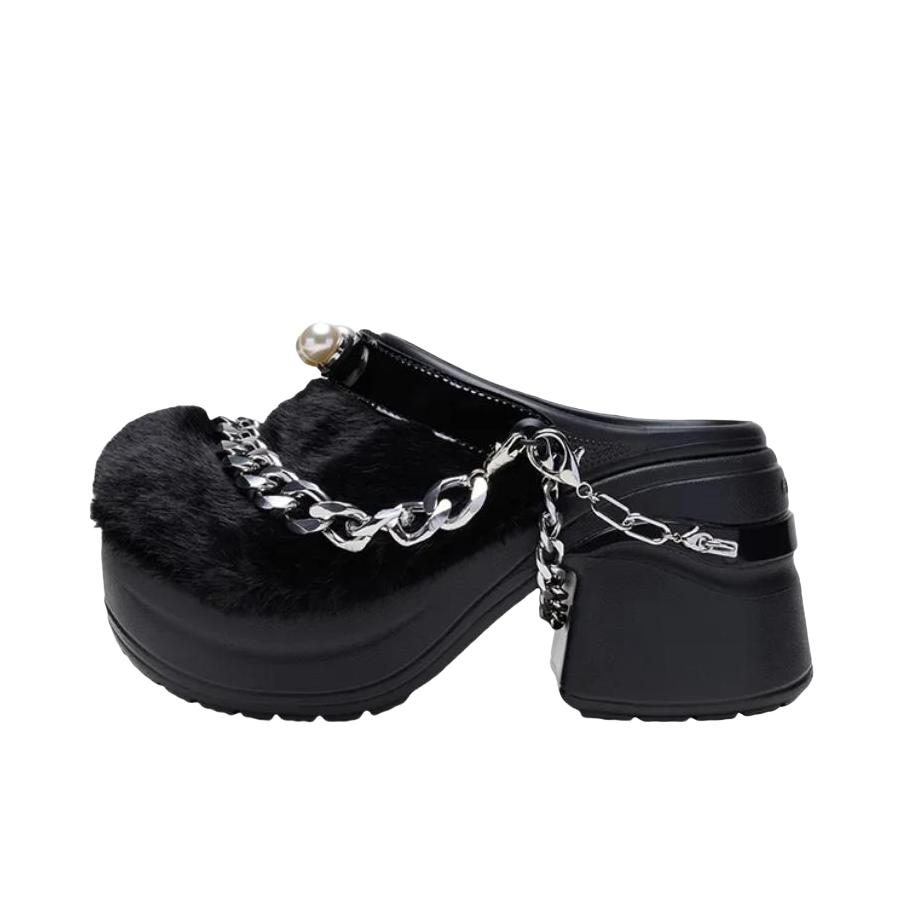 推荐商品：Crocs/卡骆驰 Siren Clog 防磨轻便 厚底增高 舒适透气 包头 粗跟 圆头 坡跟 百搭时尚 休闲简约 沙滩鞋 洞洞鞋 拖鞋 女款/黑色 