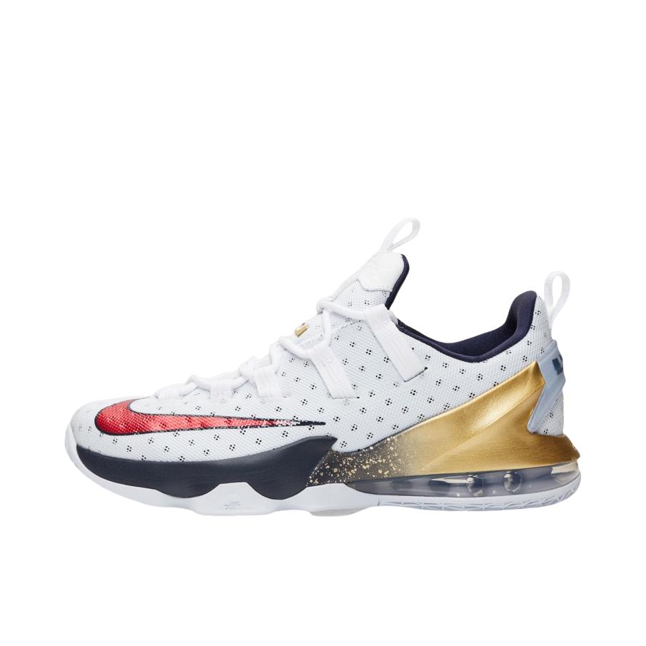 推荐商品：Nike Zoom LeBron 13 詹姆斯 稳定支撑 减震回弹 轻便透气 圆头 实战 运动 篮球鞋 Low Olympic 白红金Low