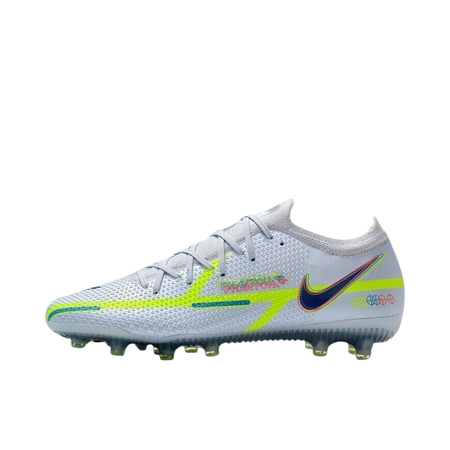 推荐商品：Nike Phantom GT2 Elite AG-Pro 中端 胶质短钉 人造草地 减震防滑耐磨 足球鞋 灰色/绿色