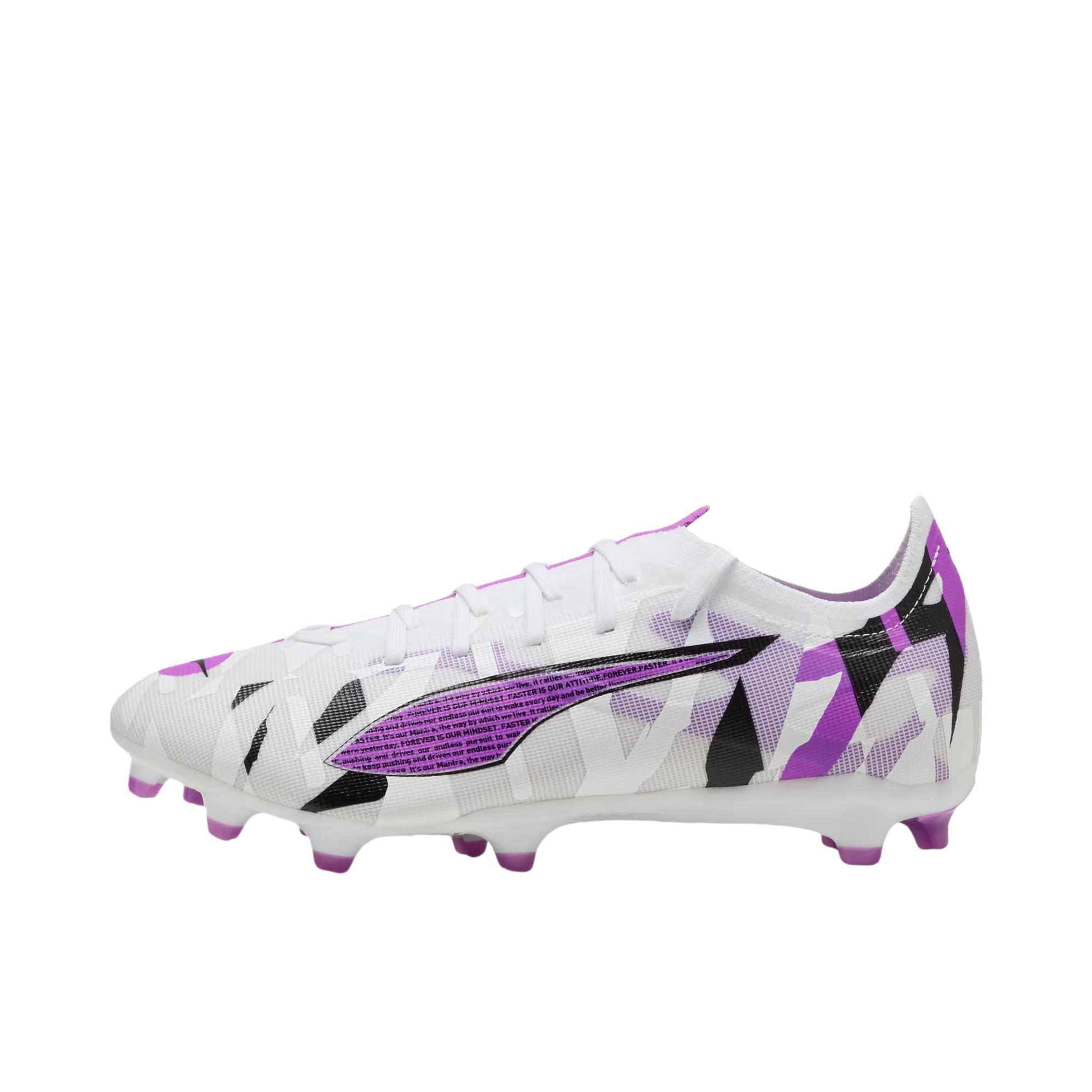 推荐商品：Puma Ultra 5 Ultimate FG 胶质 防滑耐磨 轻便透气 包裹性 舒适支撑 足球鞋 白色/纯洋红/羽灰色/黑色