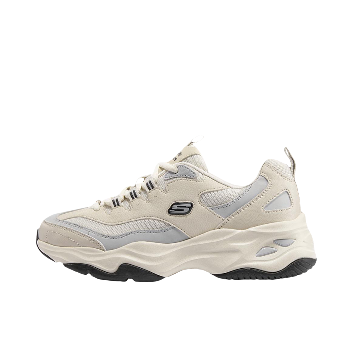 推荐商品：【赵露思同款】 Skechers/斯凯奇 D'Lites 4.0 老爹鞋 熊猫鞋 跑鞋 减震耐磨网面透气复古时尚增高厚底绑带运动休闲 自然色/黑色/灰色