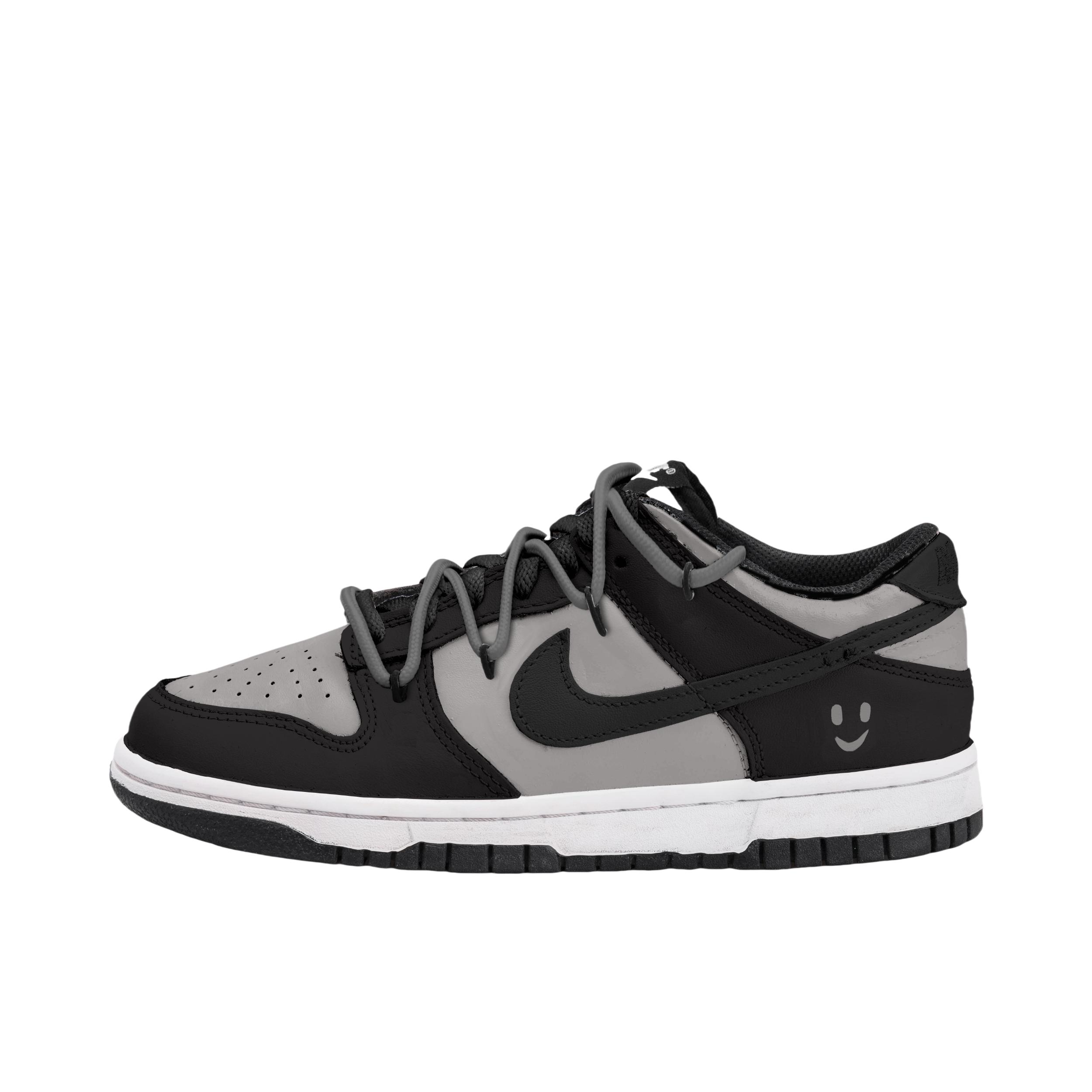 推荐商品：【定制球鞋】 Nike Dunk 板鞋 平跟系带防滑耐磨做旧高街简约百搭潮流复古美式 灰色笑脸解构 