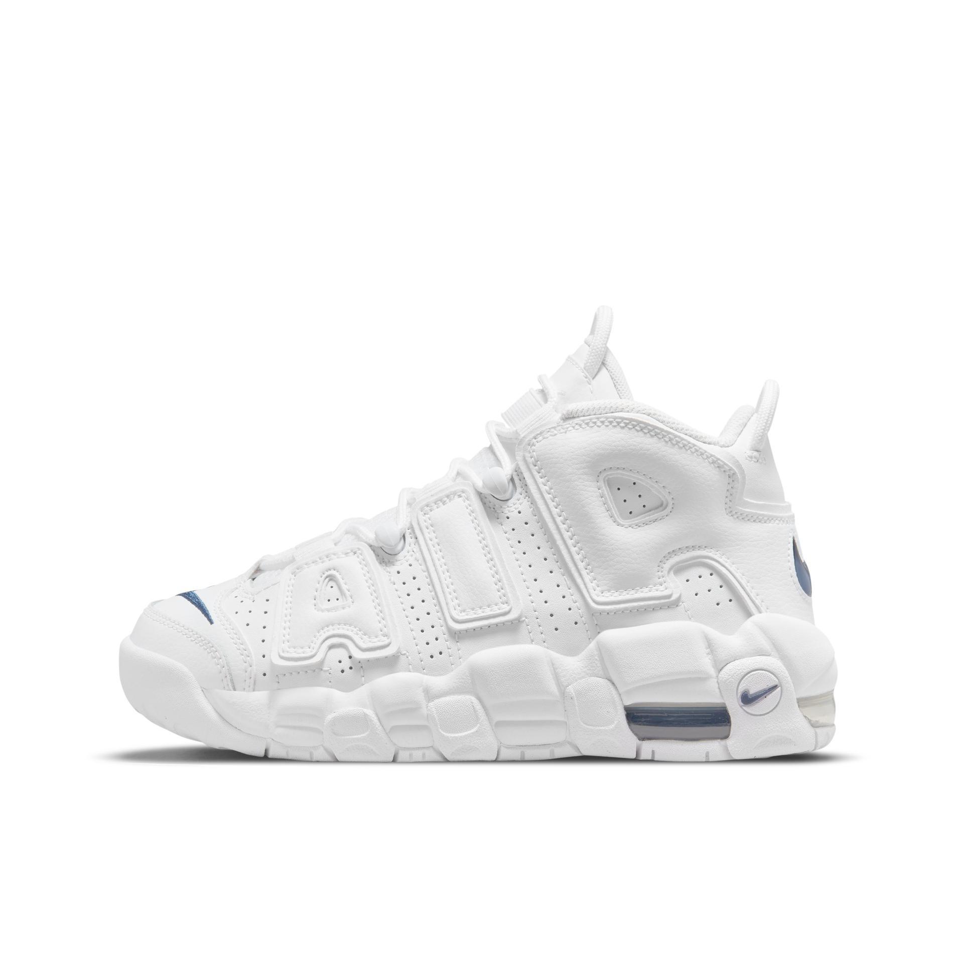推荐商品：Nike Air More Uptempo 皮蓬大Air 缓震 复古 防水 百搭 防滑耐磨 运动休闲鞋 GS/白色/蓝色