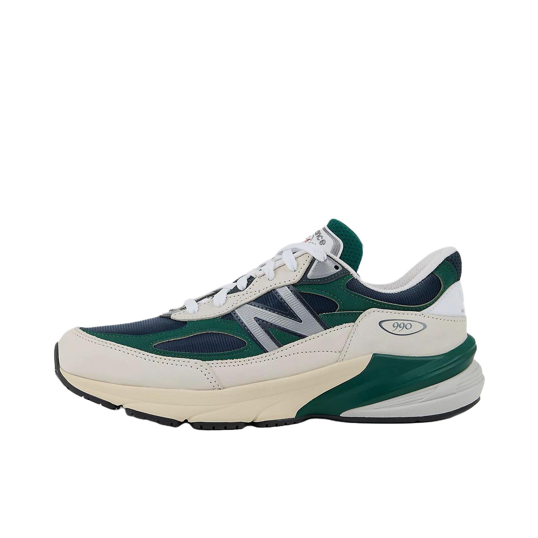推荐商品：New Balance 990 V6 跑鞋 拼接网布绒面革织物合成革耐磨透气减震防滑支撑圆头 白色/绿色 