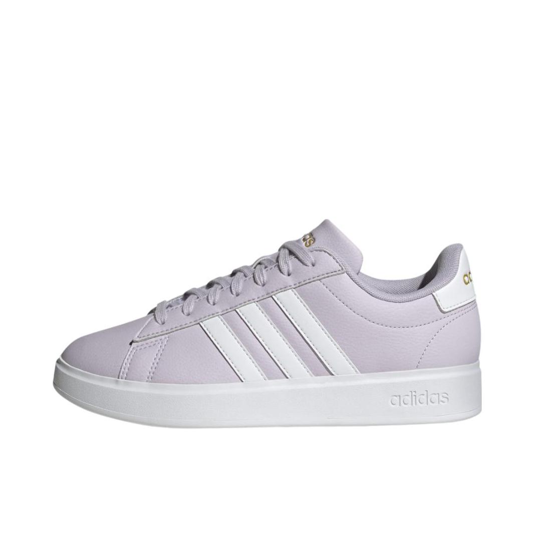 推荐商品：adidas Grand Court Base 00s 面包鞋 板鞋 T头防滑耐磨轻运动合成革薄底贴合 女款/淡紫色/白色
