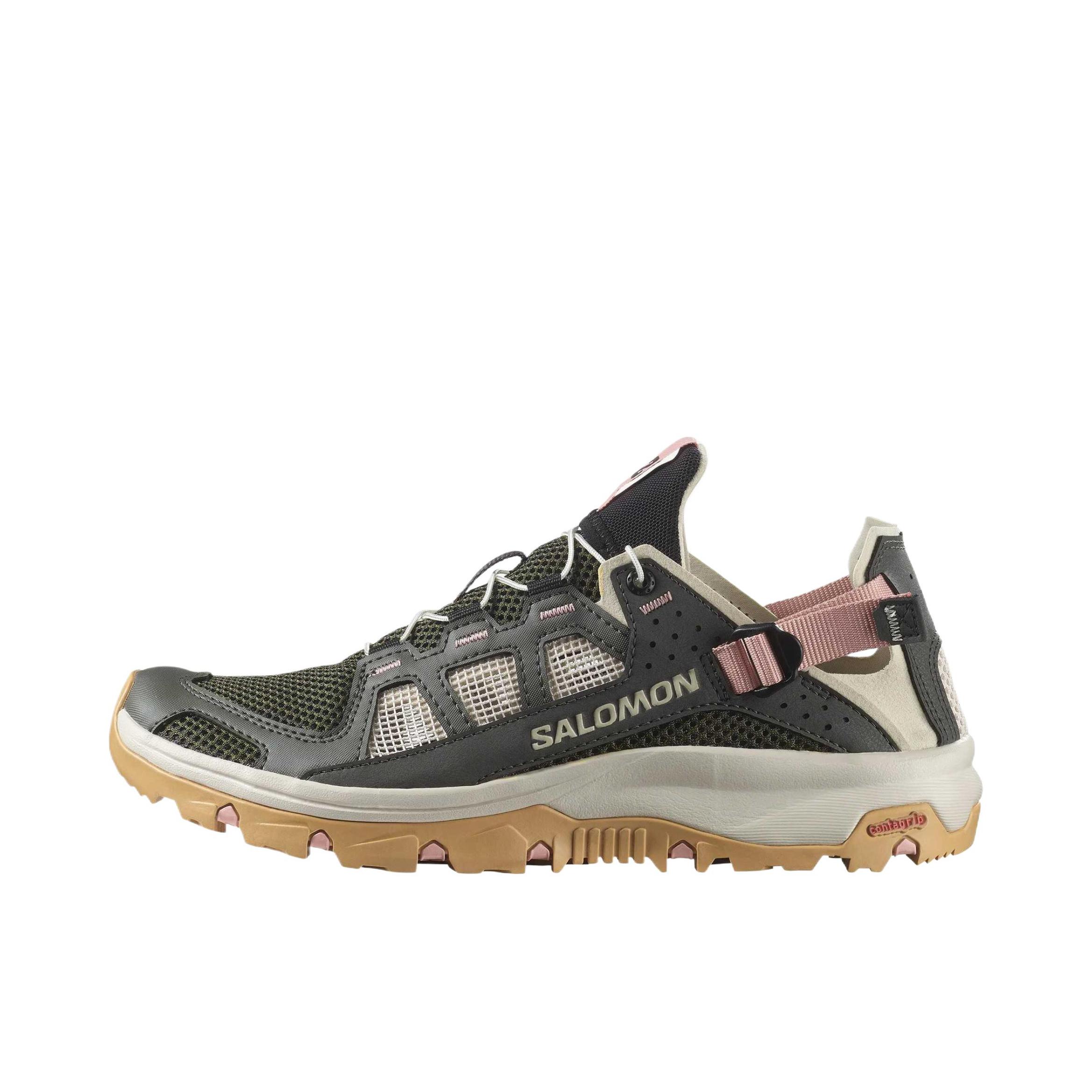 推荐商品：Salomon/萨洛蒙 Techamphibian 5 减震 轻便 圆头 快干 户外鞋 溯溪鞋 泥炭灰色/粉色