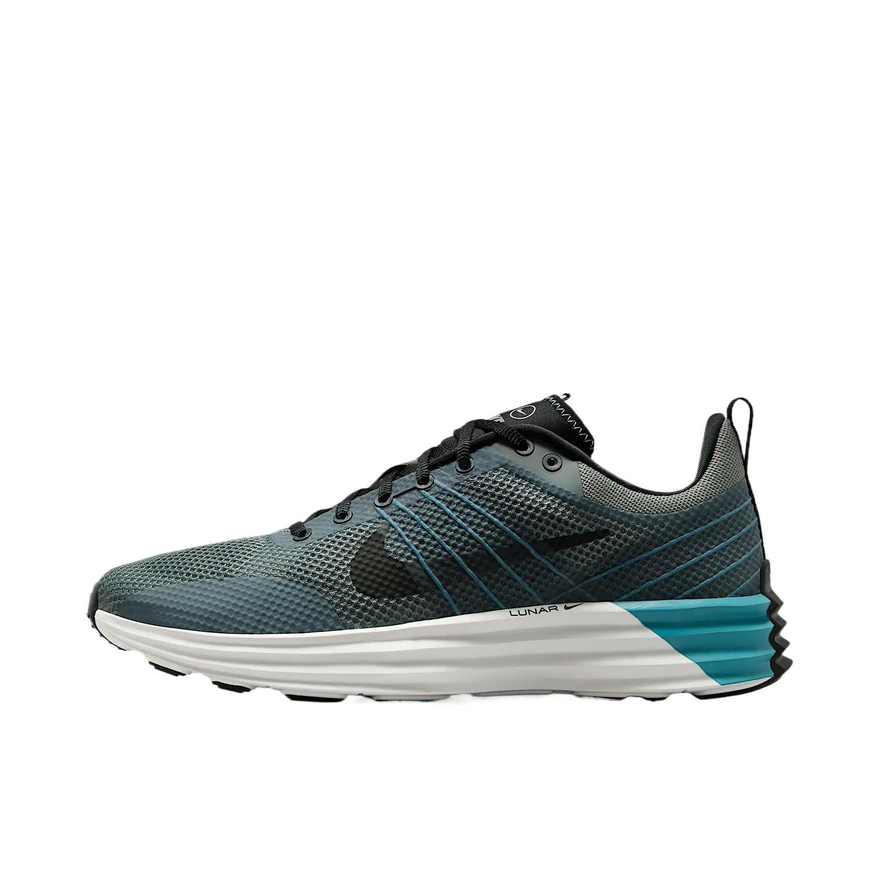 推荐商品：Nike Lunar Roam 跑鞋 织物人造革舒适支撑防滑耐磨回弹透气百搭时尚休闲 黑色/浅蓝色