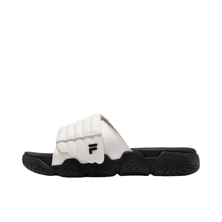 推荐商品：FILA/斐乐 BARRICADE SLIPPER情侣 休闲 面包 拖鞋 女款/雪白色/黑色