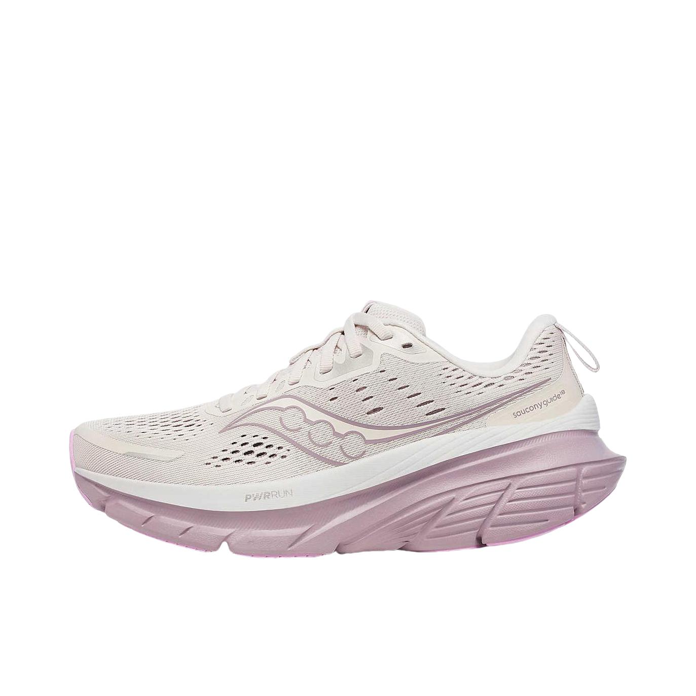 推荐商品：Saucony/索康尼 Guide 向导 18 防滑耐磨 减震透气 稳定支撑 低帮 舒适百搭 跑鞋 灰色/粉色