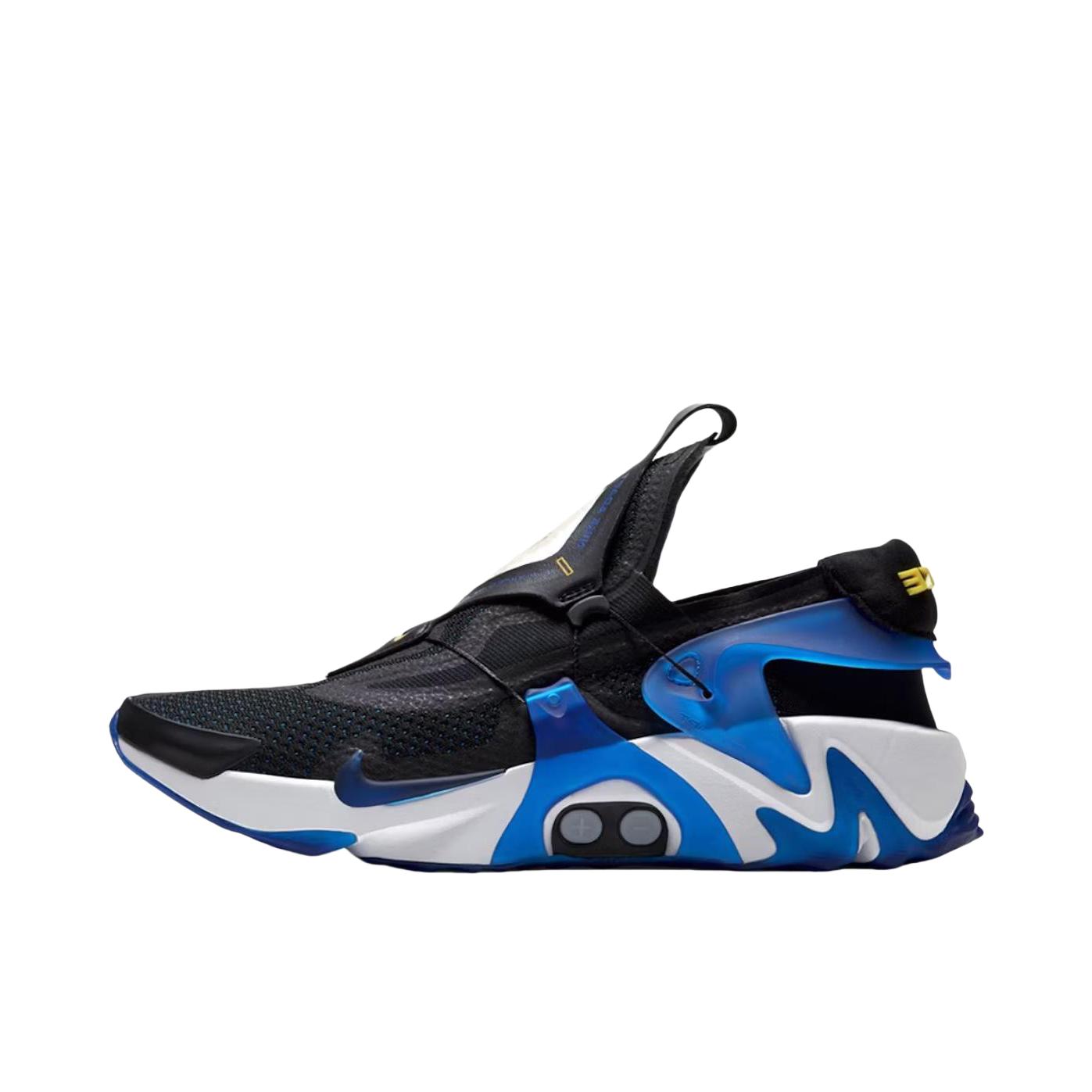 推荐商品：Nike Adapt Huarache 跑鞋 减震轻便防滑耐磨舒适圆头网布教育百搭时尚休闲拼接织物合成革 黑色/赛车蓝/阿马里洛/白色 