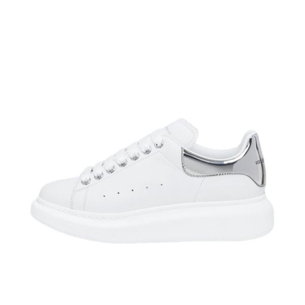 推荐商品：Alexander McQueen/亚历山大麦昆 舒适 耐磨 圆头 皮革 增高 防水 厚底鞋 运动休闲鞋 女款/白色/亮银色