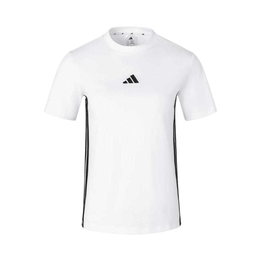 adidas T恤 2025SS 滔博运动棉质修身半截袖三条纹锻炼纯棉圆领短袖T恤 女装 JY8576 白/黑