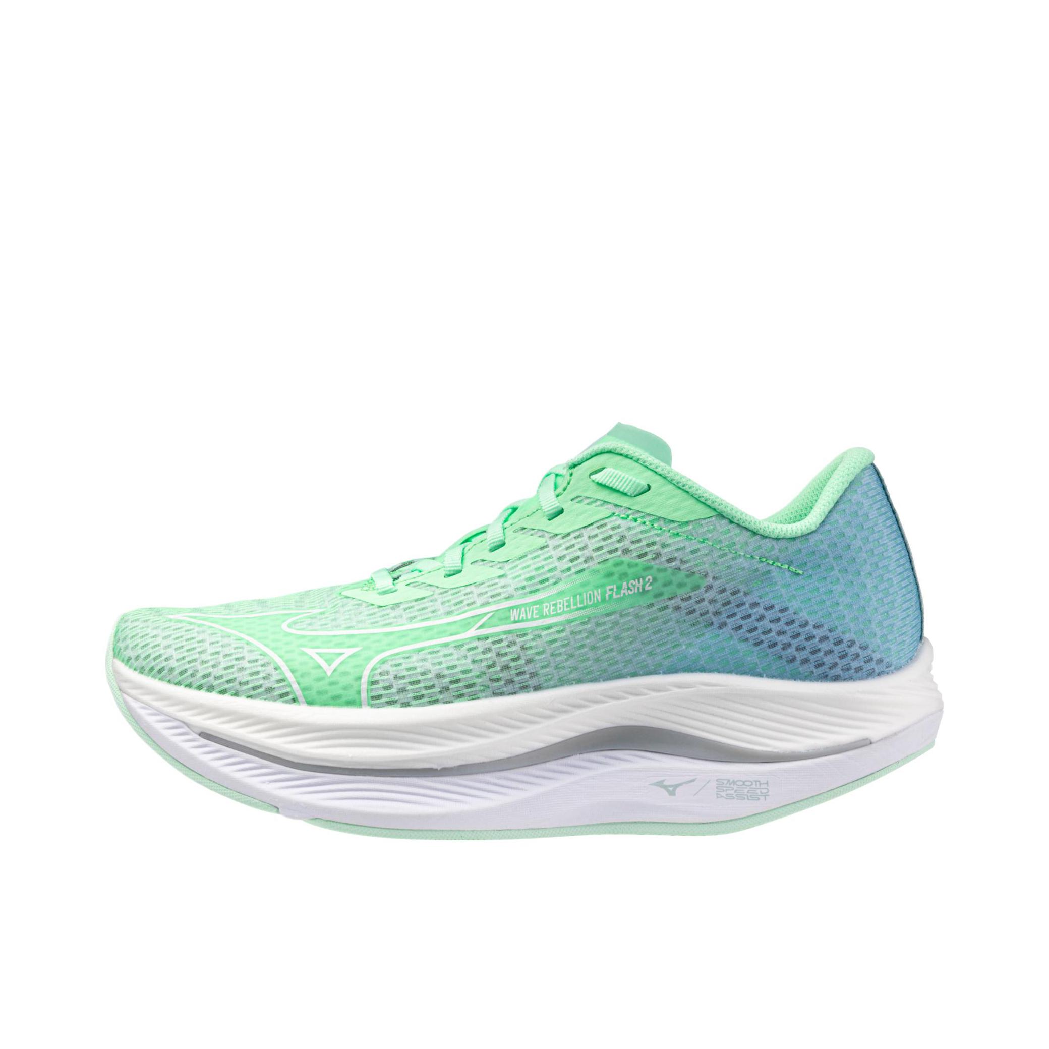 推荐商品：Mizuno/美津浓 Wave Rebellion Flash 2 缓震 防滑耐磨 舒适透气 复古百搭 时尚潮流 跑鞋 女款/薄荷白