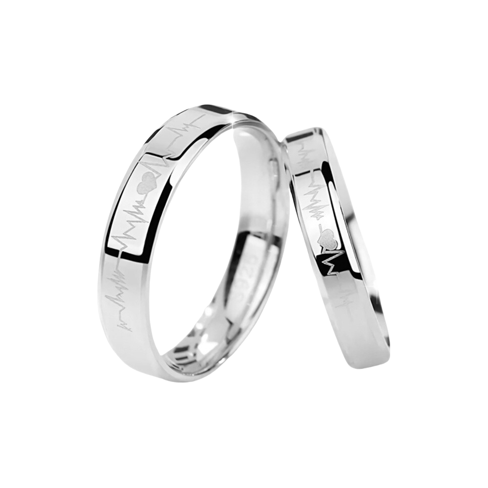 推荐商品：心电图亮面足银情侣戒指