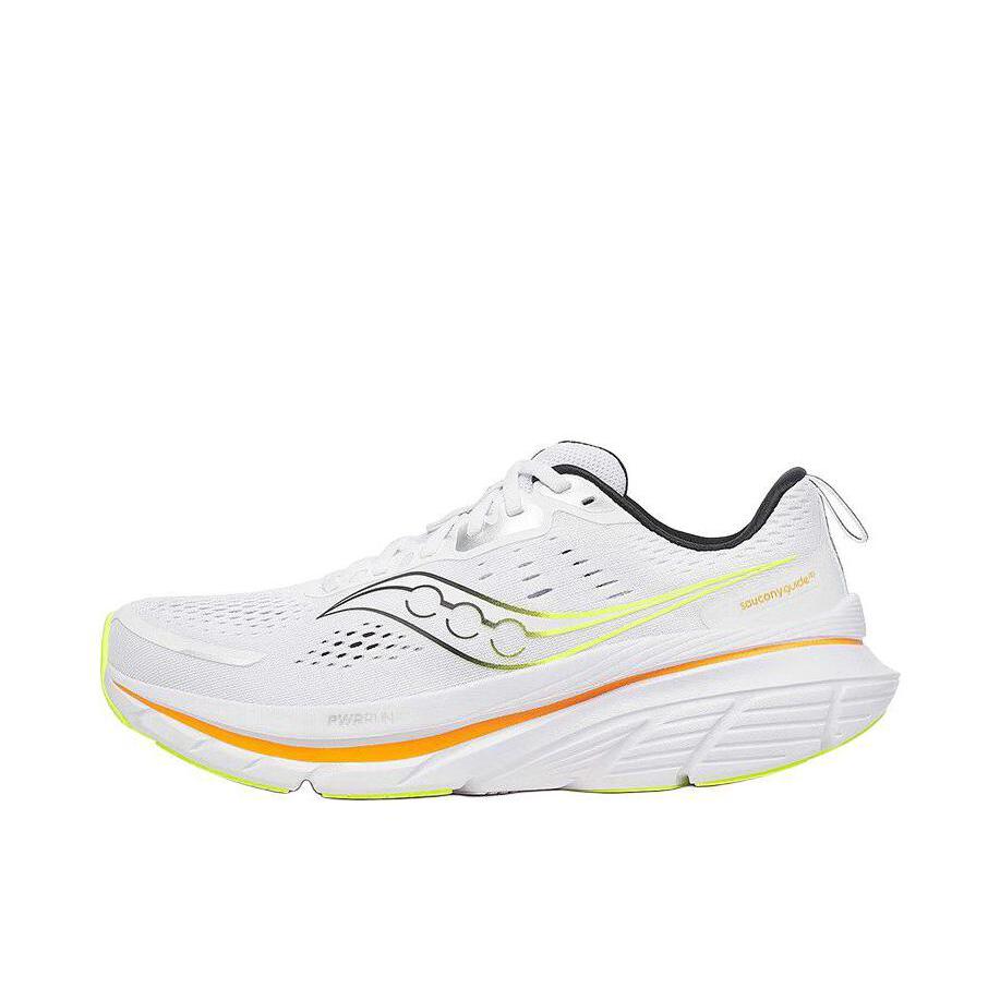 推荐商品：Saucony/索康尼 Guide 向导 18 防滑耐磨 减震透气 稳定支撑 低帮 舒适百搭 跑鞋 白色/橙色