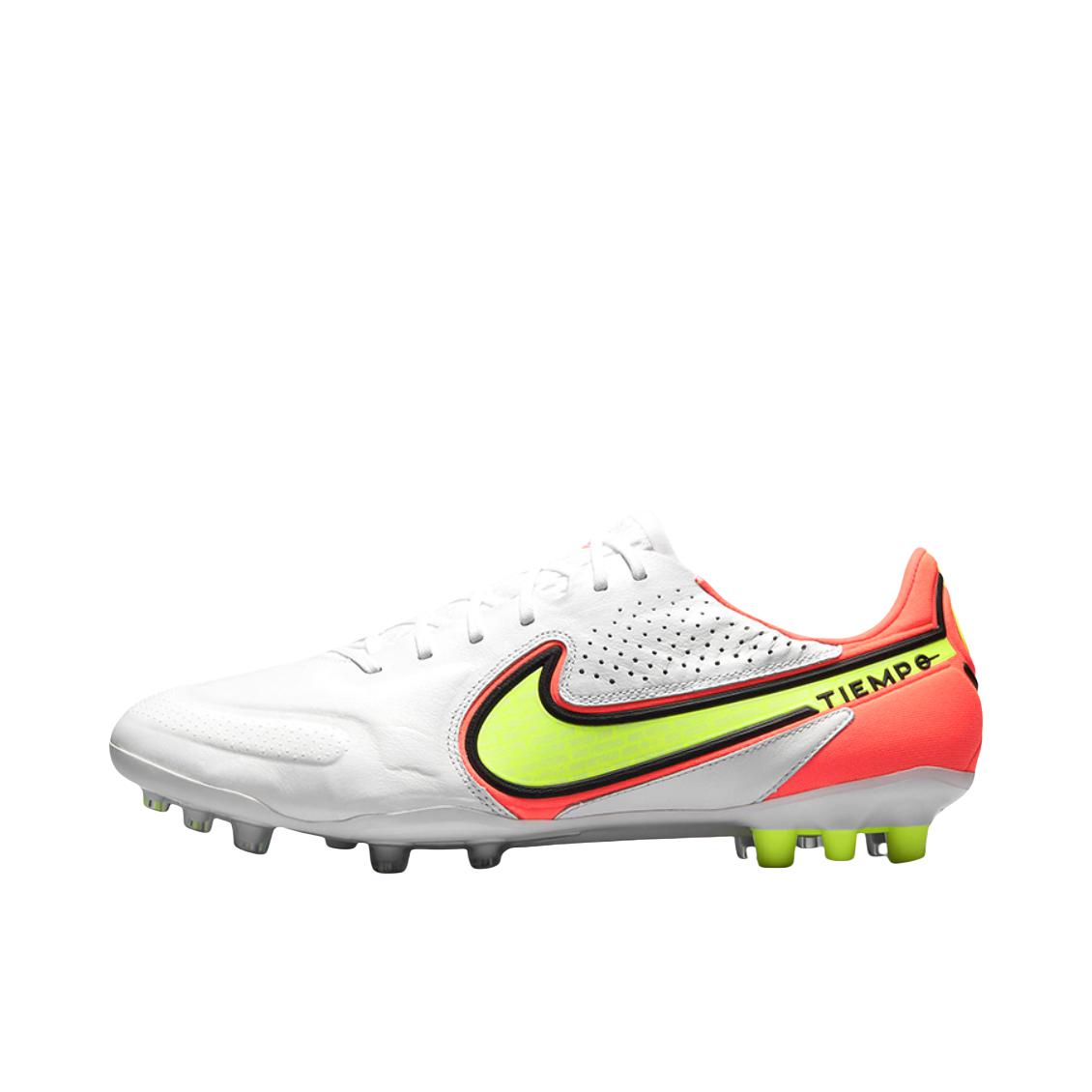 推荐商品：Nike Tiempo Legend 9 Elite AG 超顶级 胶质短钉 人造草地 减震耐磨包裹性抗冲击圆头 足球鞋 白色/亮深红/荧光黄