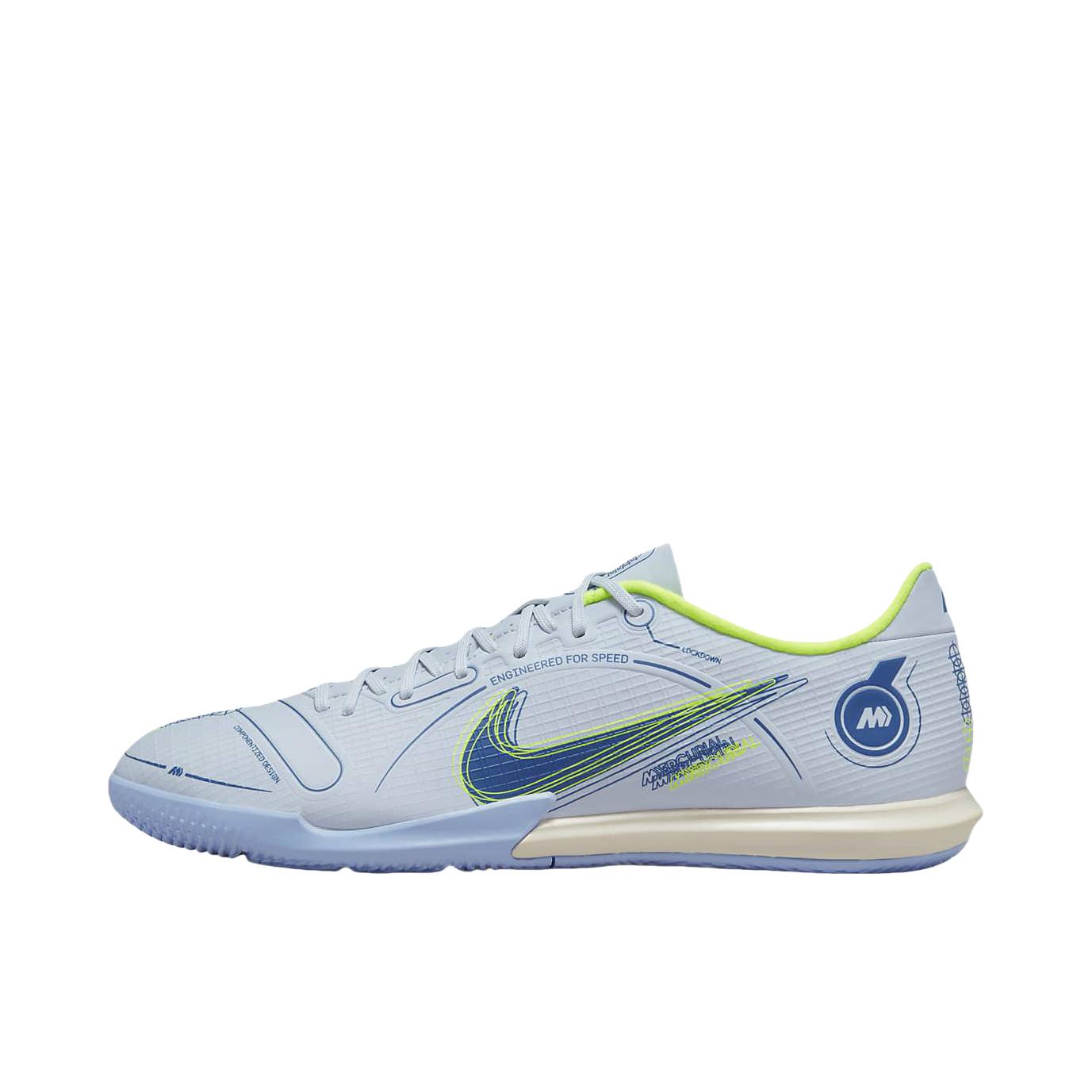推荐商品：Nike Mercurial Vapor 14 Academy TF 中端 碎钉 人造草地 硬草地 圆头 耐磨支撑 足球鞋 足球灰/浅海蓝/激光蓝/黑蓝色