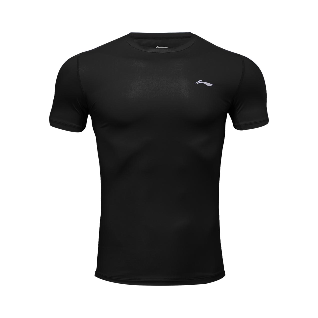 推荐商品：Li Ning 足球训练健身高弹速干冰丝圆领压缩短袖紧身衣 AUDN121 黑