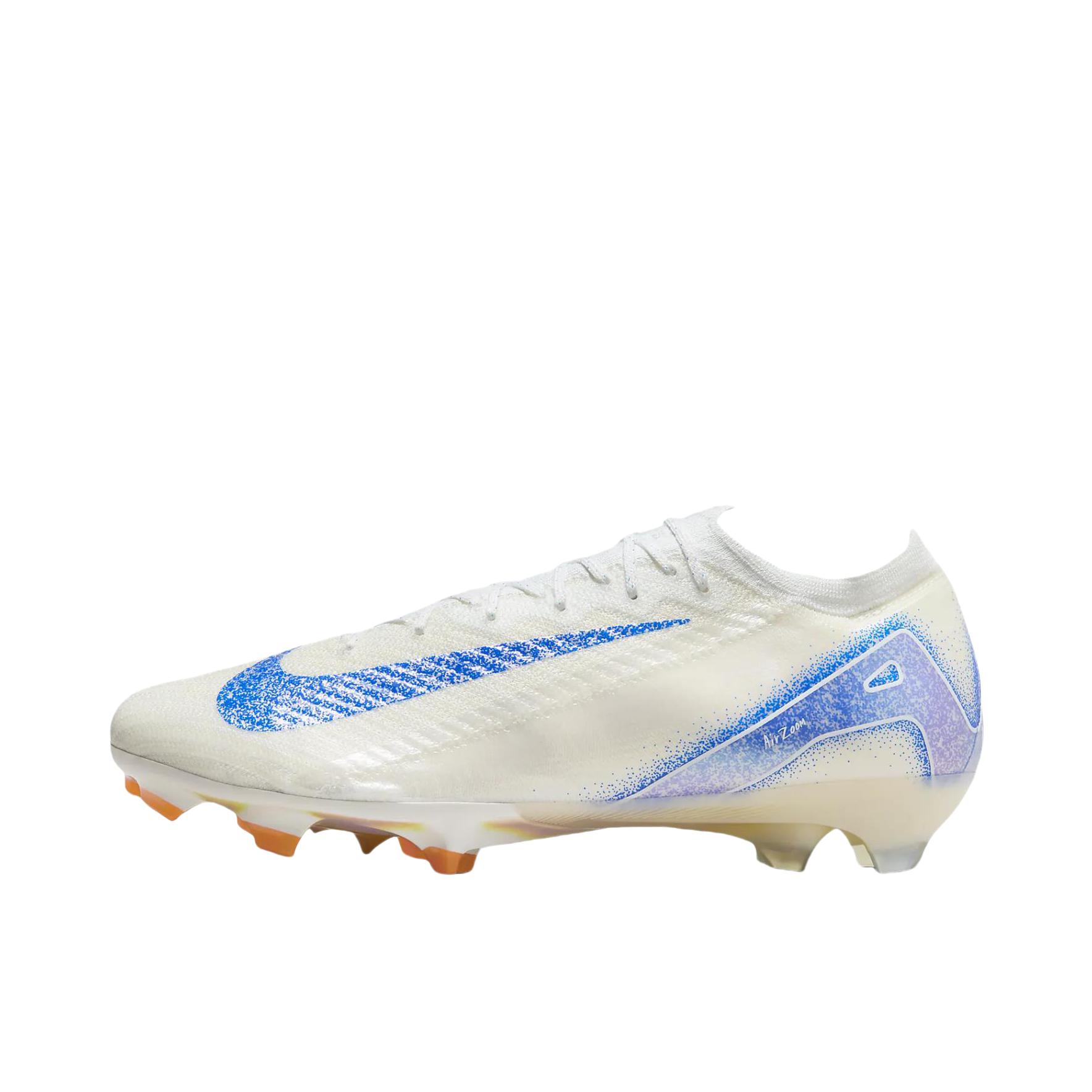 推荐商品：Nike Mercurial Vapor 16 Elite FG 超顶级 胶质长钉 硬天然草场 织物耐用防滑耐磨 足球鞋 白色/赛车蓝 
