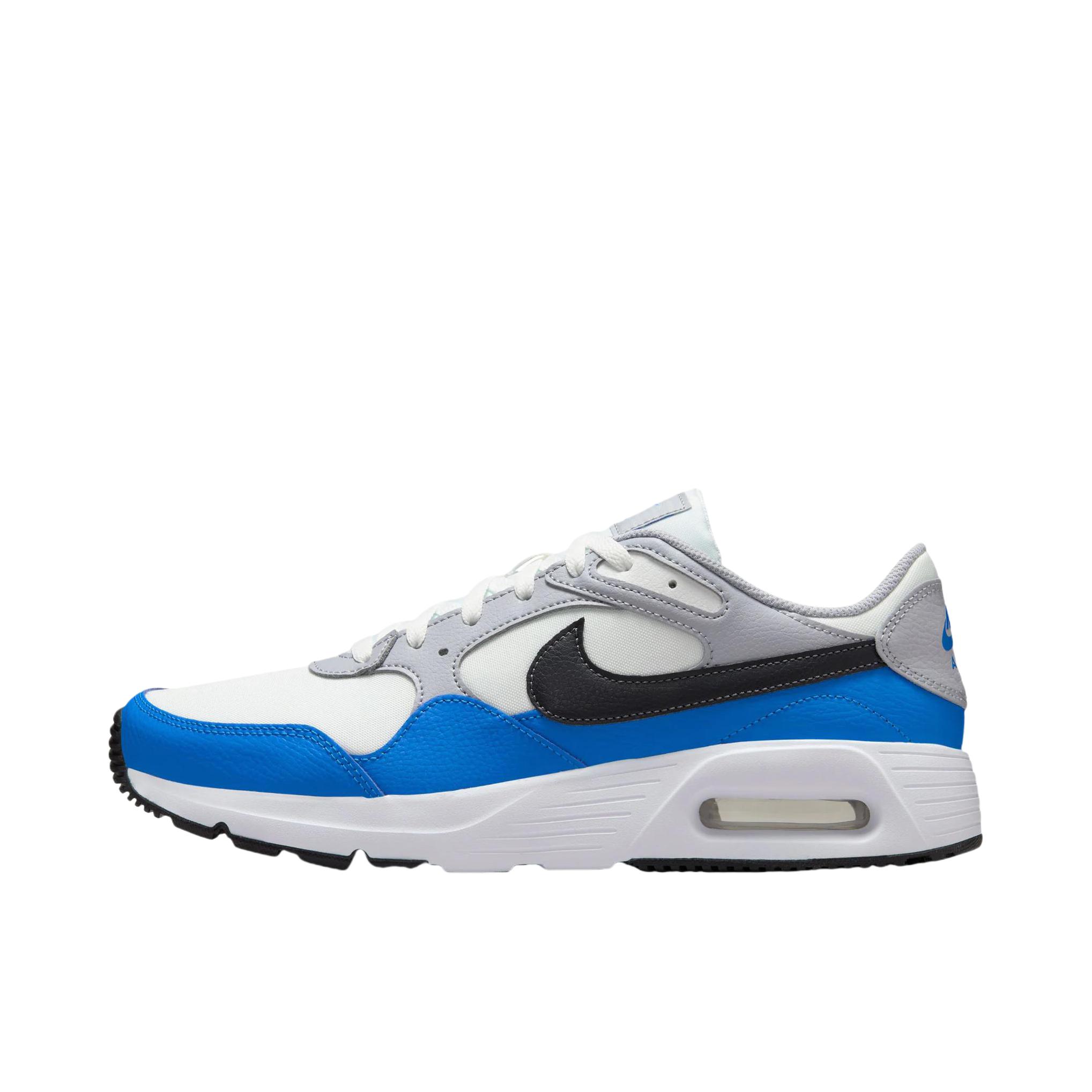 推荐商品：Nike Air Max SC 防滑耐磨 舒适缓震 网布透气 织物 气垫 减震 复古 合成革 耐穿 运动休闲鞋 浅灰色/蓝色 