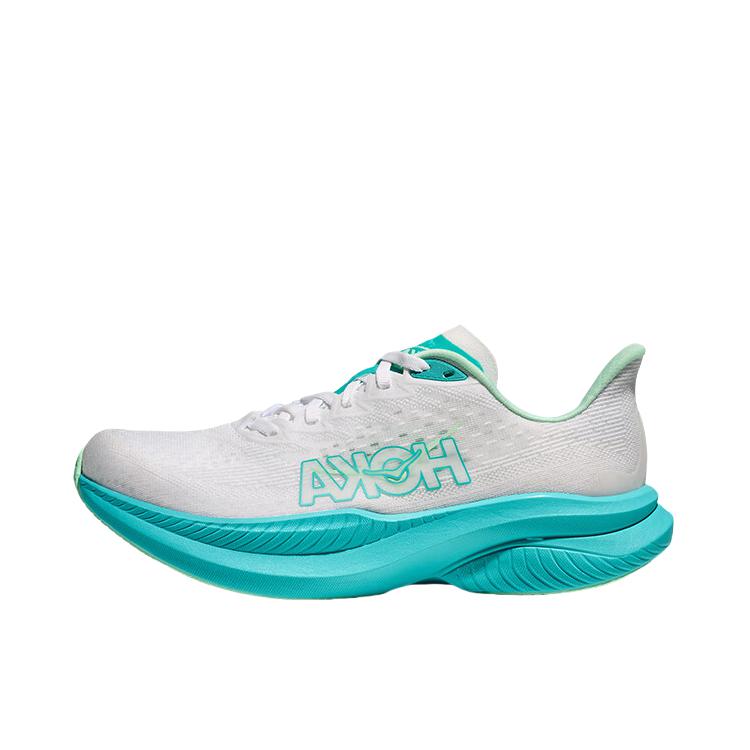 推荐商品：HOKA ONE ONE  MACH 6  舒适百搭 防滑耐磨 透气轻便 织物  跑鞋 女款/白色/天蓝色