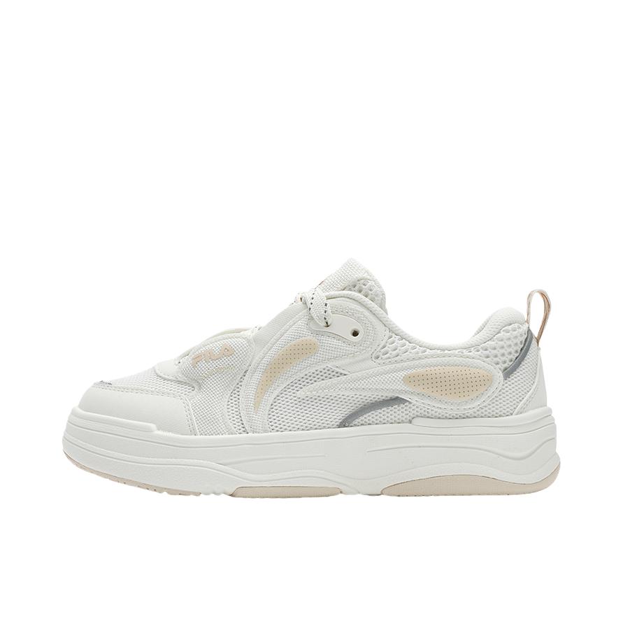 推荐商品：FILA/斐乐 VIBE 板鞋 复古厚底轻便防滑 女款/奶白色/夏威夷果黄