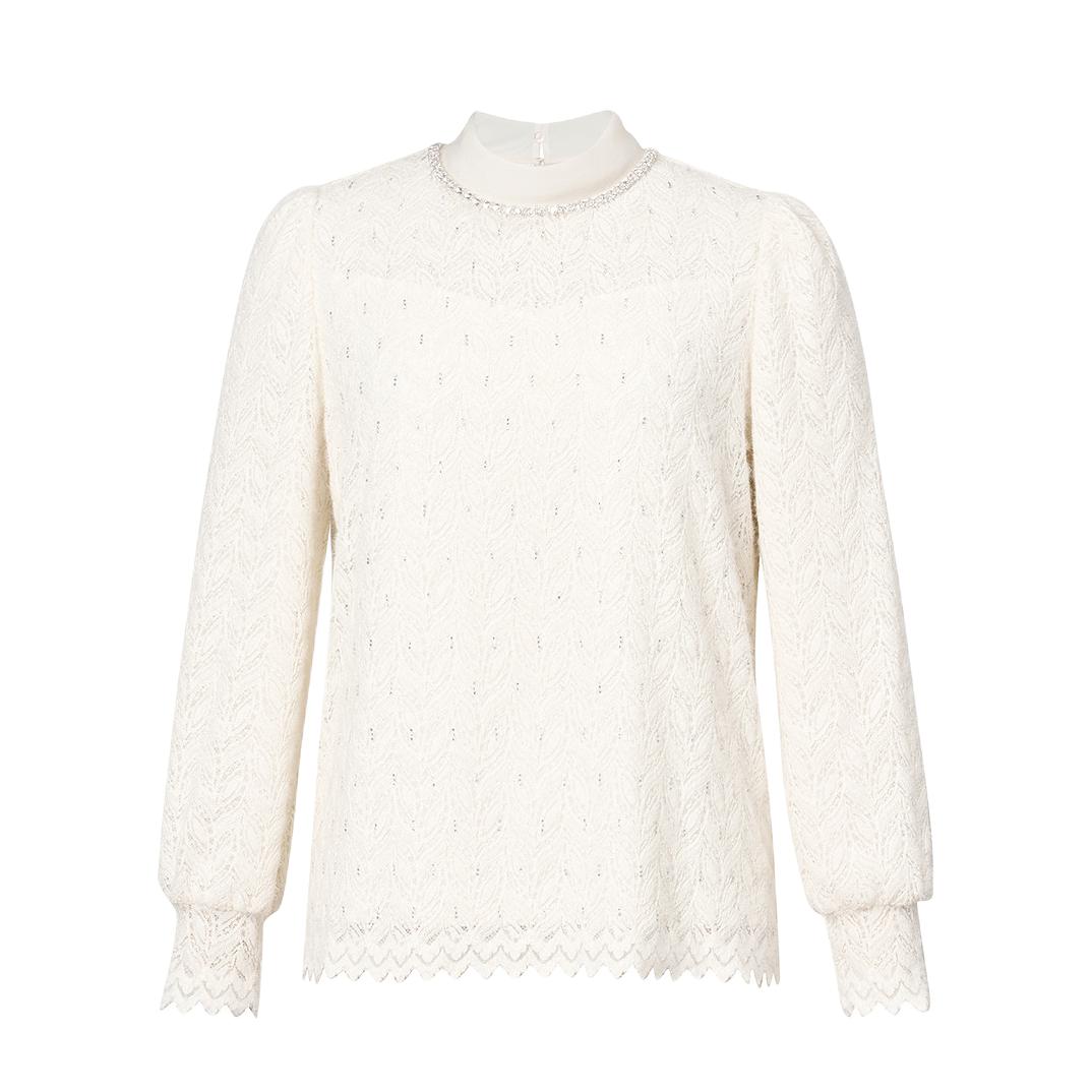 推荐商品：珂莱蒂尔 钉珠淑女套头直筒型拼接衬衫 女装 KD04443E1 白