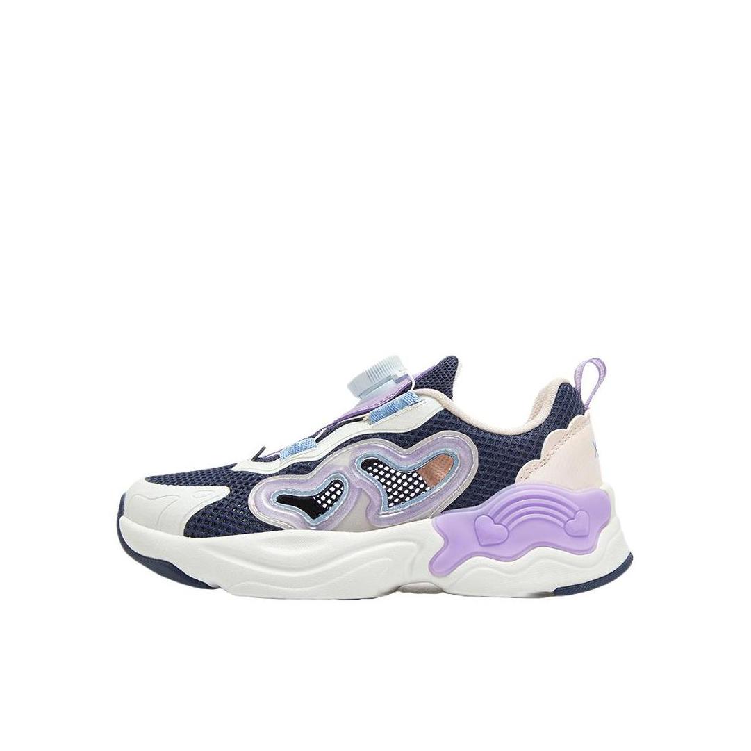 推荐商品：特步 减震耐磨 舒适防滑 网面透气 旋转钮扣 运动鞋儿童 676214329161 小童/乌紫色/帆白