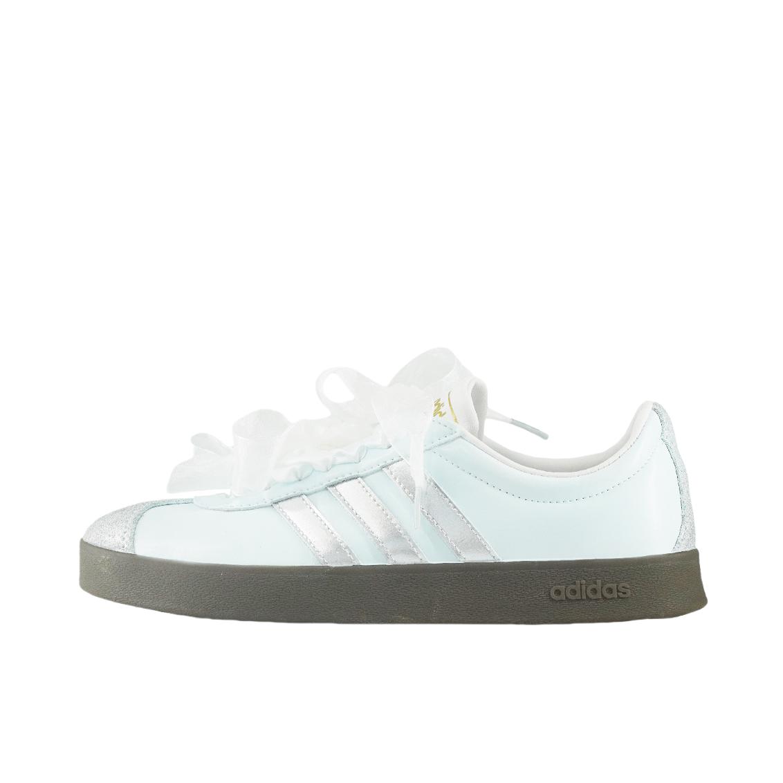 推荐商品：【定制球鞋】Adidas neo VL Court 2.0 德训鞋 板鞋 复古轻便耐磨芭蕾风甜美文艺抗冲击性防水 冰岛蓝/银色条纹