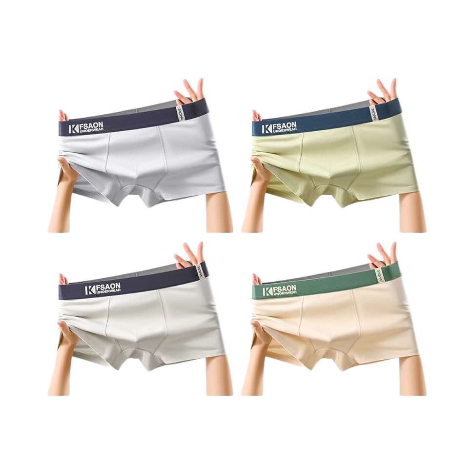 推荐商品：MiiOW/猫人 初高中生发育期新疆棉无痕透气四角不闷汗抗菌档阴囊防潮湿中腰男士平角内裤 XH-YXW-1147-1 米灰+绿+米杏+米黄/4条装