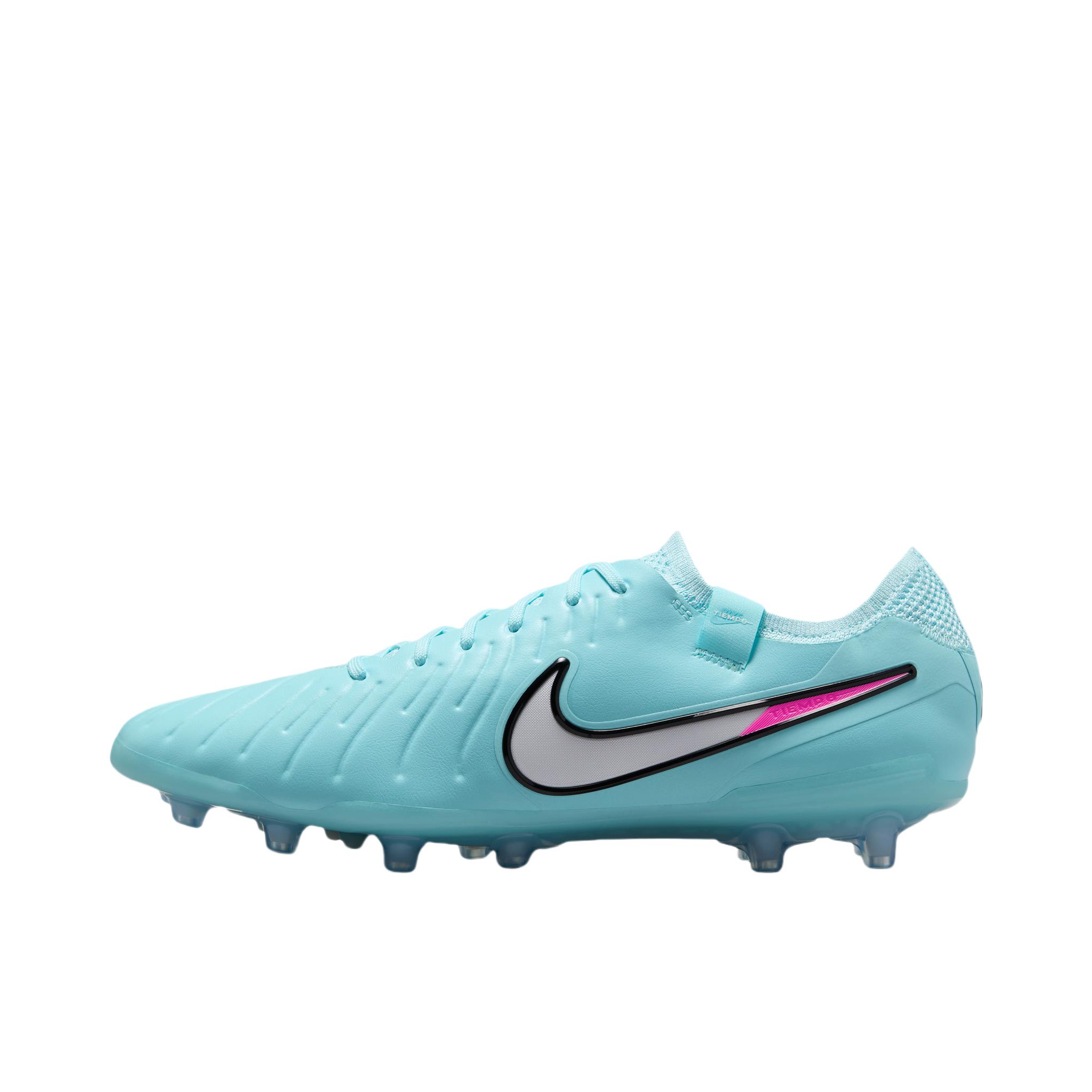 推荐商品：Nike Tiempo Legend 10 Elite AG-Pro 顶级 胶质短钉 人造草地 耐磨支撑 足球鞋 粉色/蓝色/白色
