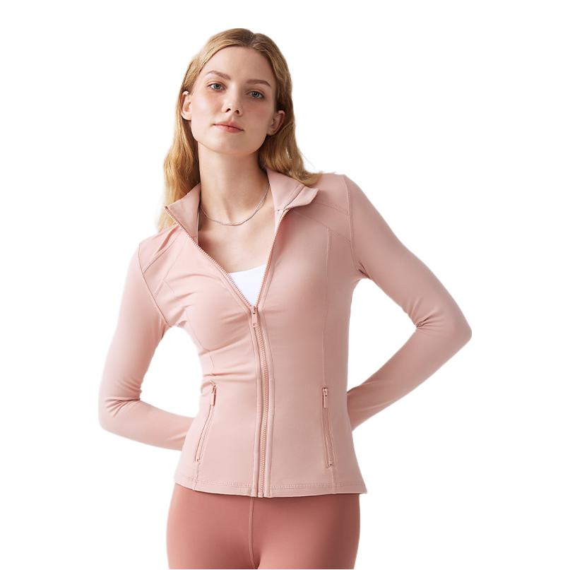 推荐商品：byyourside/身边 修身收腰拉链立领长袖瑜伽服 女装 SJY001 橘粉 