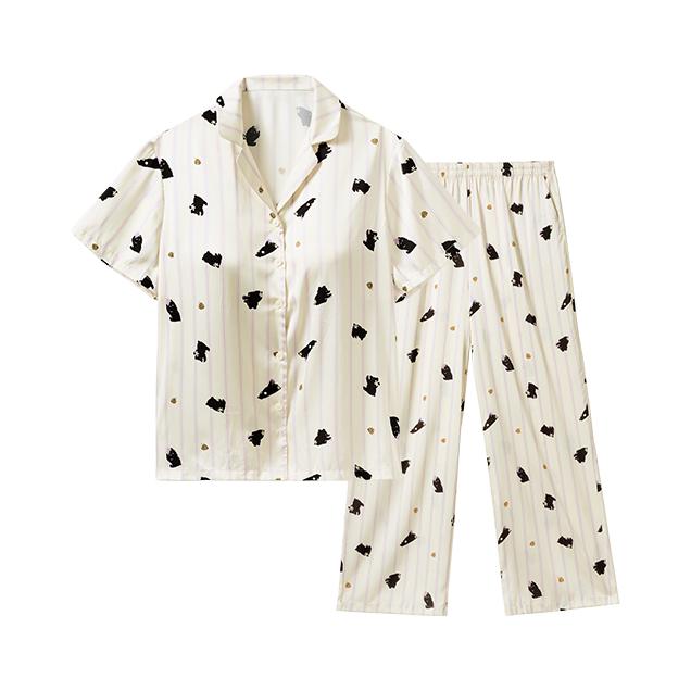 推荐商品：【虞书欣同款】ubras 肌底衣系列 流光满印凉感冰丝带胸垫开襟翻领可外穿睡衣女装 UN3551031PR3400M 蜜罐熊熊黄//带杯