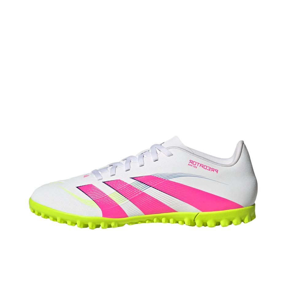 推荐商品：adidas Predator Club TF 入门 胶质碎钉 人造草地室外硬地 缓震防滑 足球鞋 白色/亮粉色/亮柠檬黄