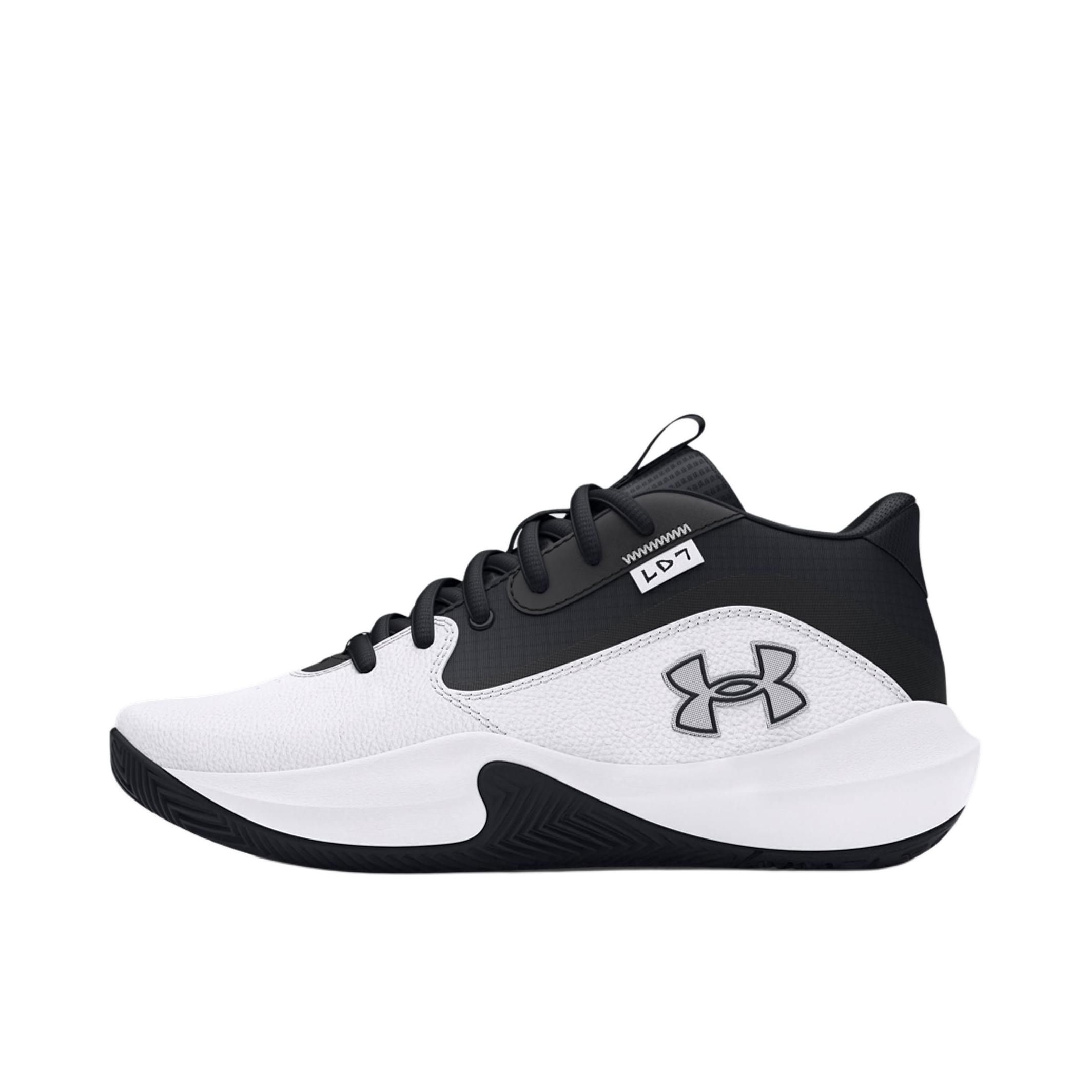 推荐商品：Under Armour/安德玛 Lockdown 7 网布透气 防滑耐磨 舒适百搭 篮球鞋 大童/白色/正黑色