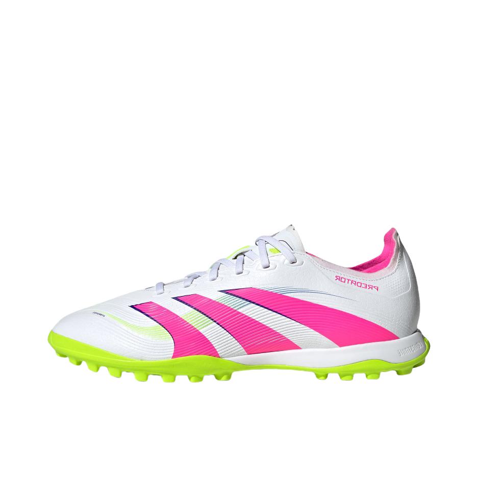 推荐商品：adidas Predator League TF 中端 胶质碎钉 人造草地室外硬地 防滑耐磨 舒适减震 足球鞋 白色/亮粉色/亮柠檬黄
