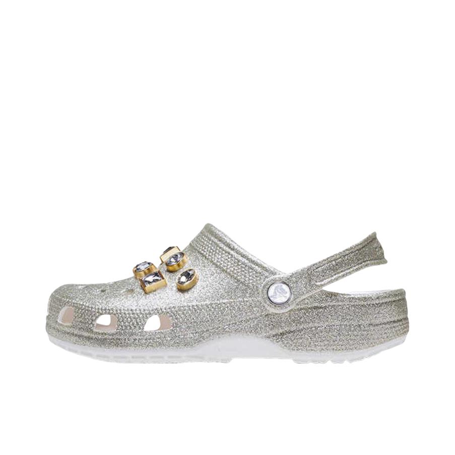 推荐商品：Crocs/卡骆驰 Classic clog EVA 圆头 闪耀 沙滩 中跟 洞洞鞋 凉鞋 女款/银色