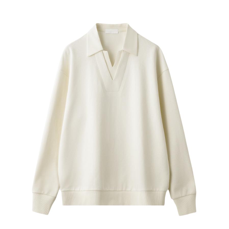 推荐商品：KRISBORG v领长袖高级感假两件翻领卫衣 K7167 白