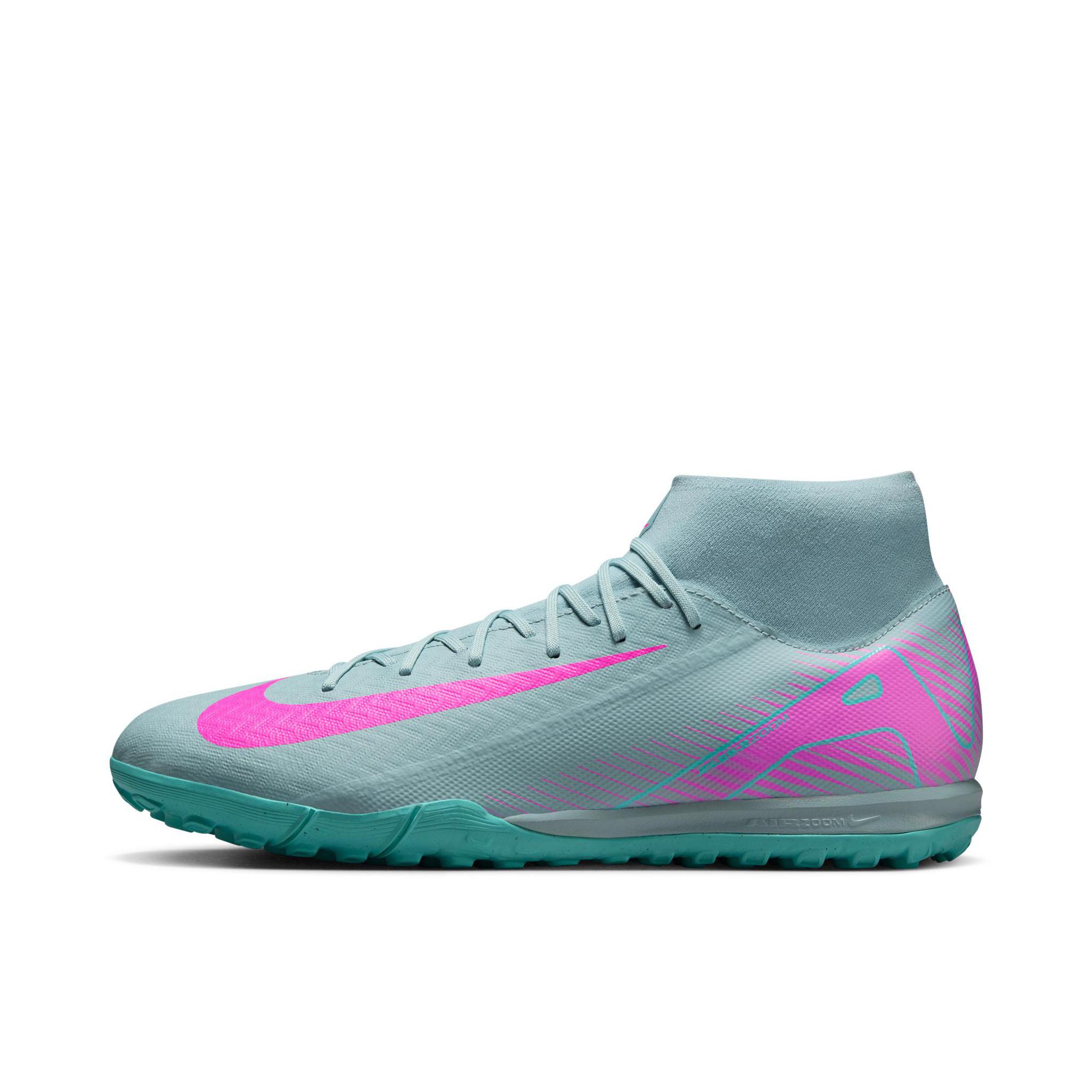 推荐商品：Nike Mercurial Superfly 10 Academy TF 中端 胶质碎钉 人造草地 包裹性 足球鞋 灰色/蓝色