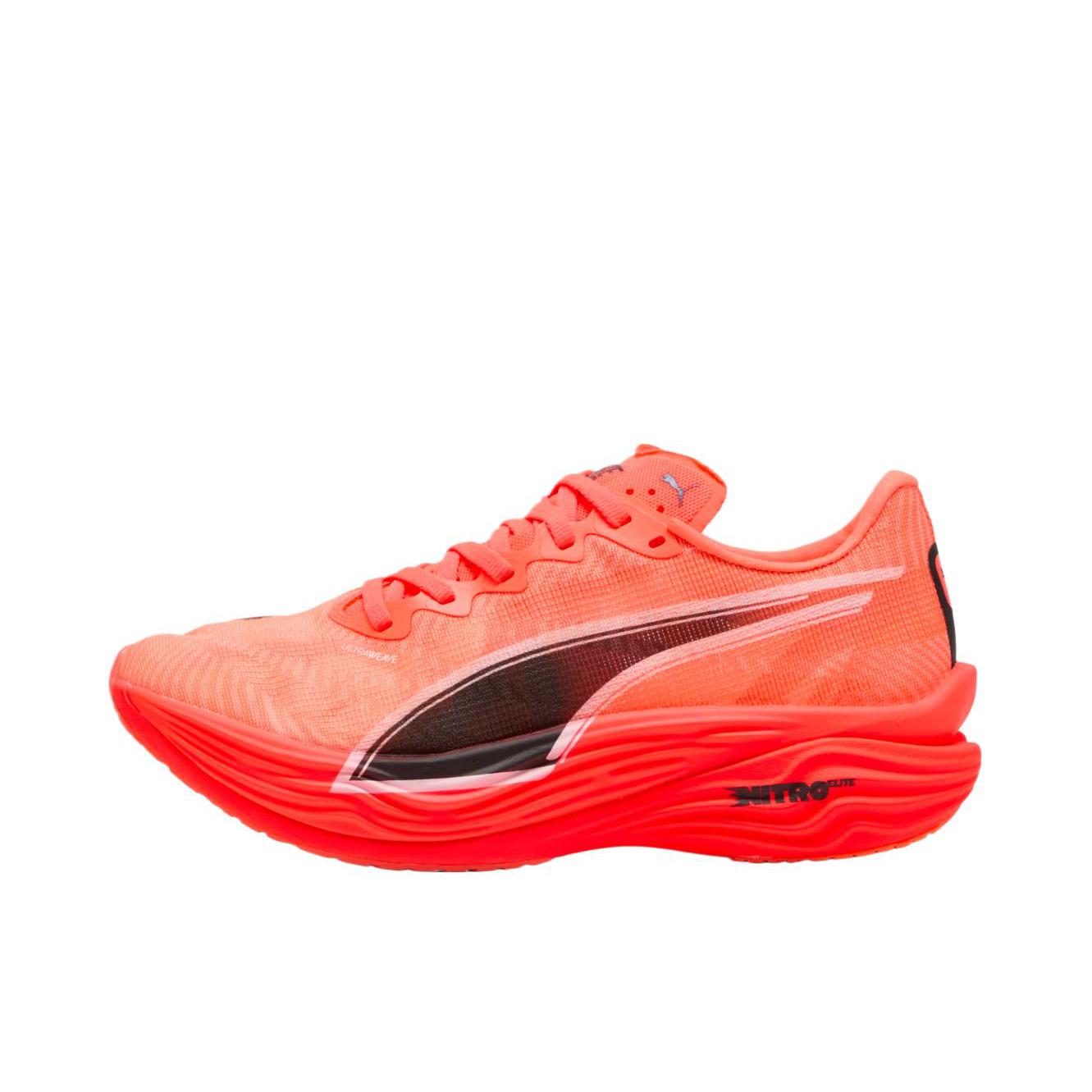 推荐商品：Puma/彪马 Deviate Nitro 3 透气缓震 舒适百搭 碳板 氮气科技 长跑 跑鞋 女款/发光红/彪马黑 