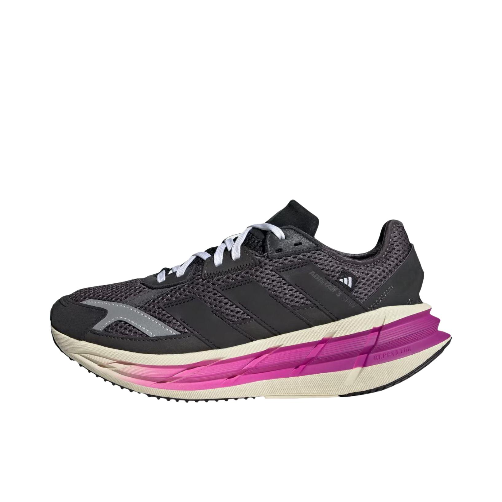 推荐商品：adidas Adistar 3 跑鞋 防滑耐磨缓震网面透气低帮系带长跑回弹 男款/黑色/紫色