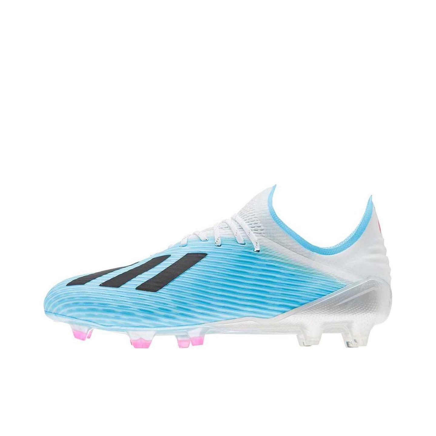 推荐商品：adidas X 19.1 FG 足球鞋 顶级胶质长钉人造草地训练减震防滑 White/SkyBlue 白蓝