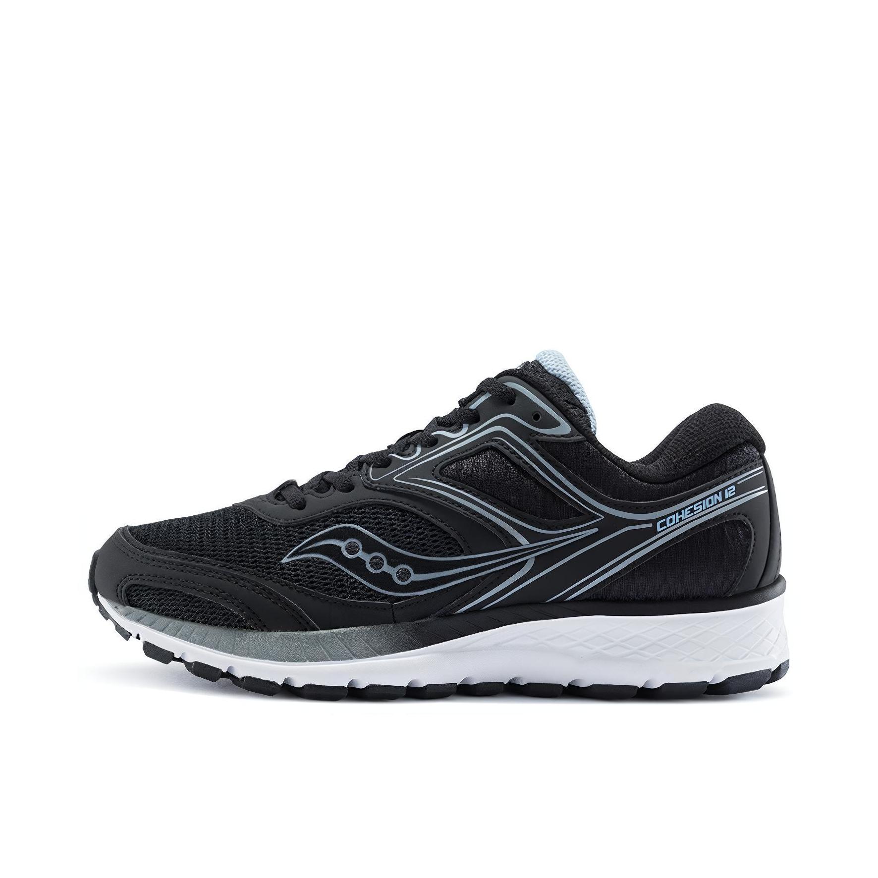 推荐商品：Saucony/索康尼 Cohesion 凝聚 12 轻便透气 缓震 防滑耐磨 织物 合成革 越野 跑鞋 黑色/浅蓝
