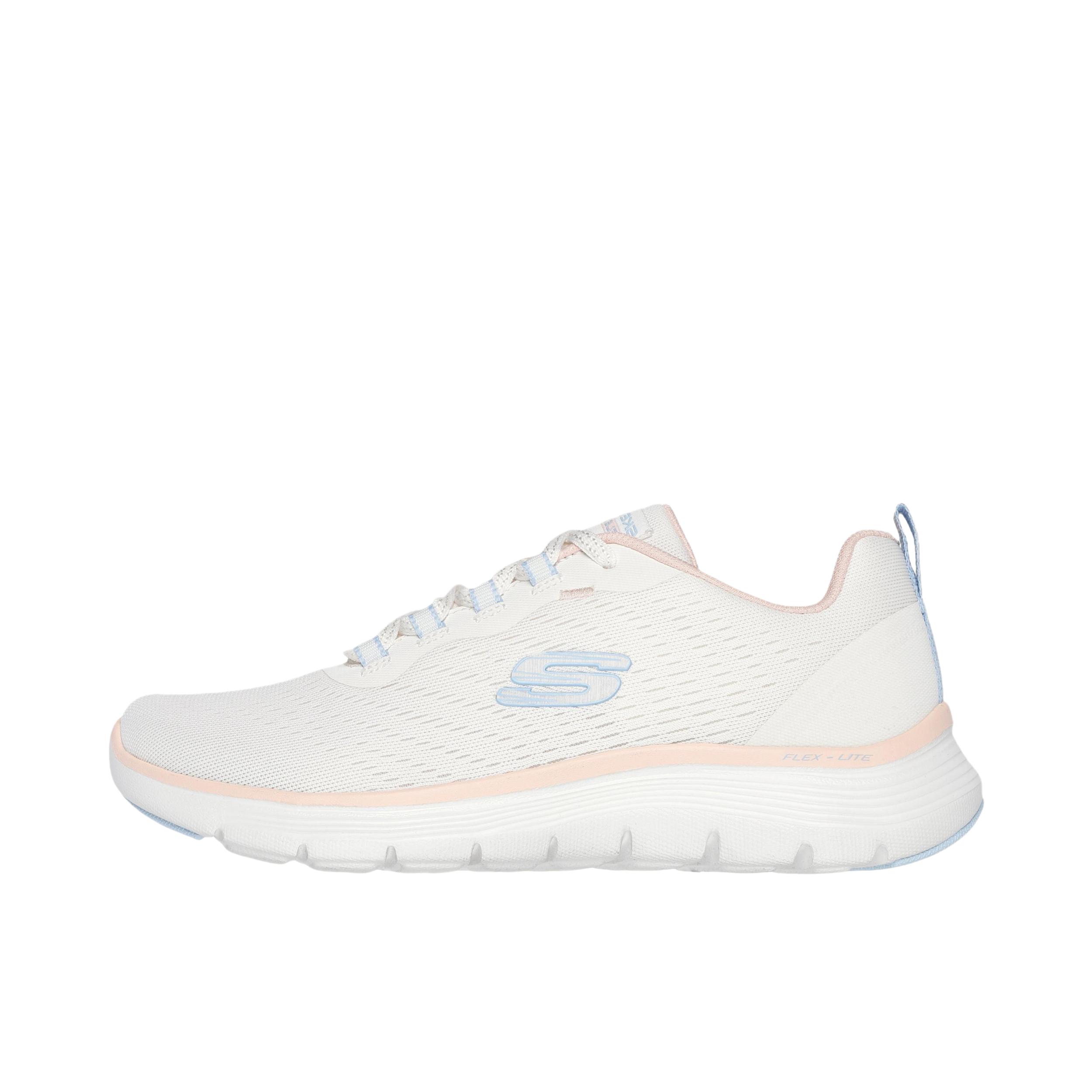 推荐商品：Skechers/斯凯奇 Flex Appeal 5.0 针织 透气 耐磨 休闲 软底 织物 跑鞋 B宽/女款/米色/白色