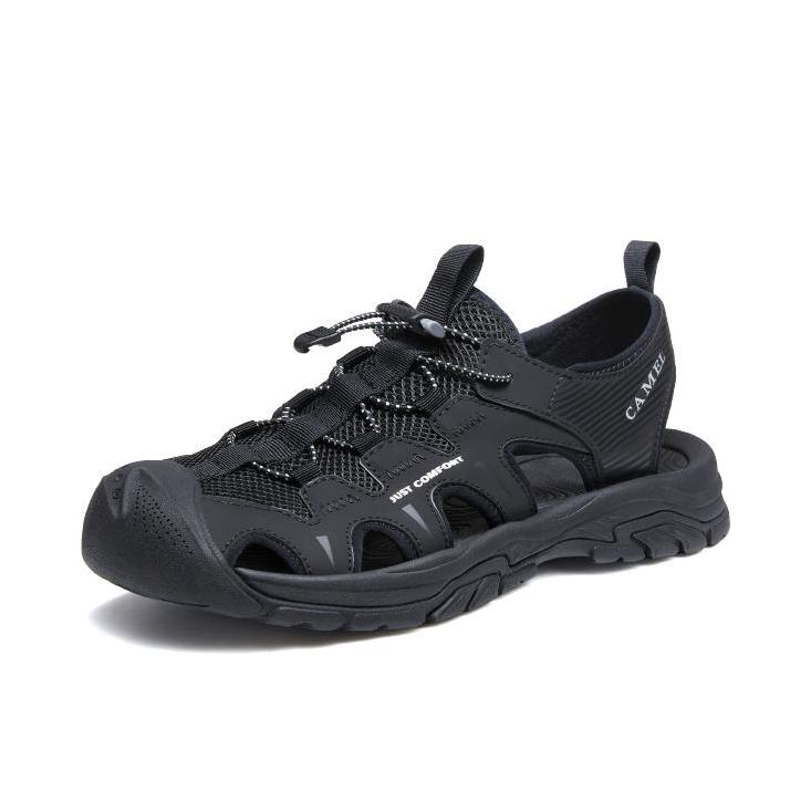 推荐商品：骆驼 包头防滑 涉水防撞 轻便软底 舒适透气 沙滩外穿 休闲运动 凉鞋 G13M076011 纯黑色