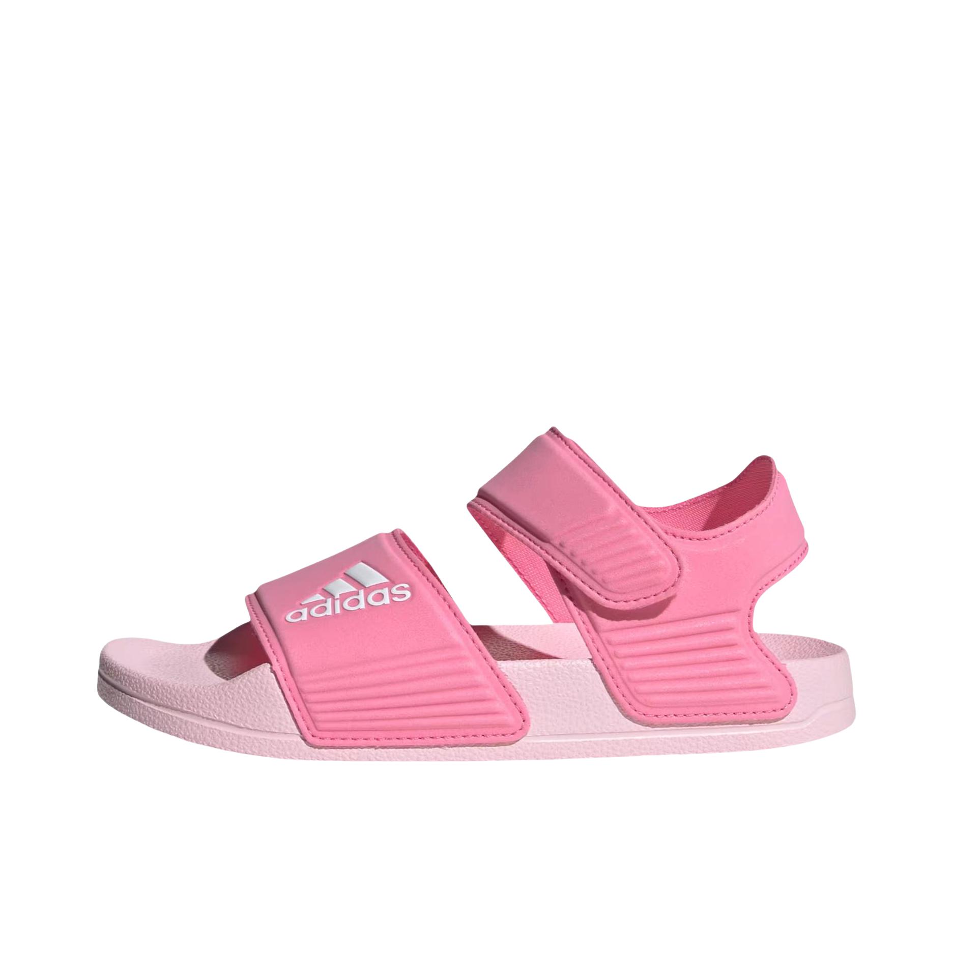 推荐商品：adidas Adilette Sandal 凉鞋 沙滩轻便透气魔术贴防滑耐磨运动一字带 大童/祈福粉/白色/清澈粉