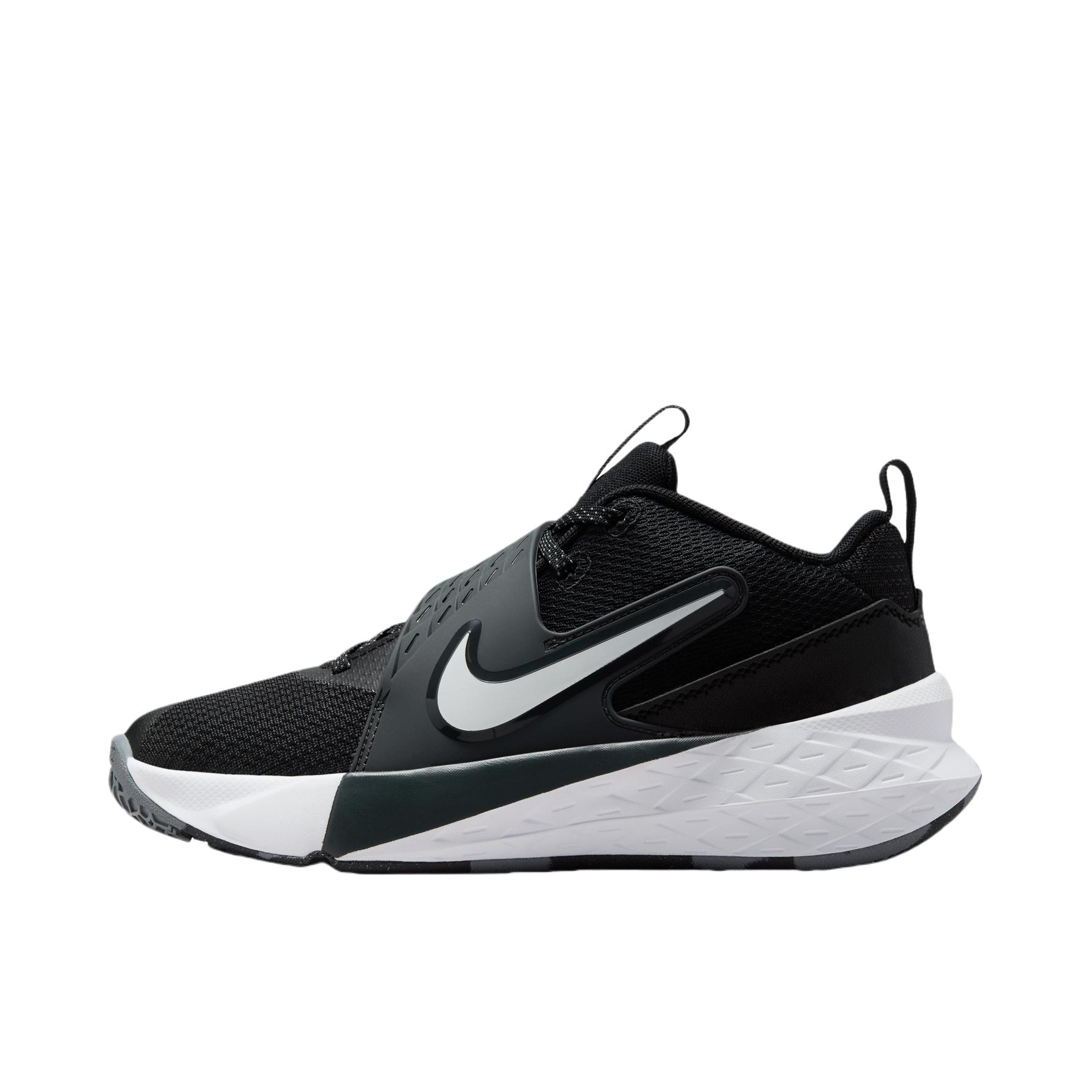 推荐商品：Nike TEAM HUSTLE D 12 舒适缓震 网面 防滑耐磨 抓地 时尚百搭 魔术贴 美观 训练 冬季 易穿脱 贴合 抗扭 篮球鞋 大童/黑色/白色/煤黑色
