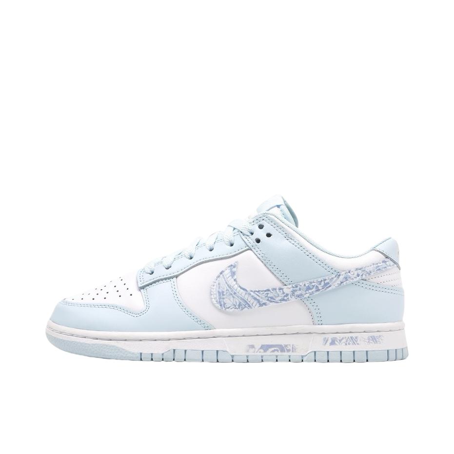 推荐商品：【定制球鞋】 Nike Dunk 板鞋 平跟系带防滑耐磨做旧高街简约百搭潮流复古美式 女款/蓝色腰果花/白色